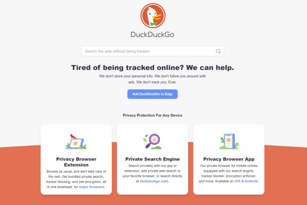 DuckDuckGo search page