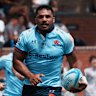 Pete Samu racing away for a try in Waratahs’ trial win over Brumbies