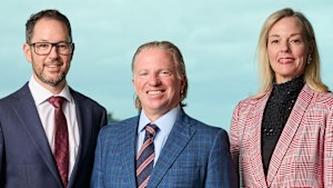 Piper Alderman’s new management team: managing partner James Macdonald (centre) and deputy managing partners Martin Lovell (left) and McKenzie Moore.