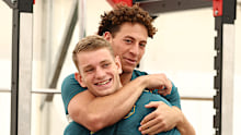 Mark Nawaqanitawase and Max Jorgensen during a Wallabies training session.