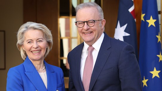 President of the European Commission Ursula von der Leyen meets with Prime Minister Anthony Albanese at Parliament House in Canberra, on Tuesday 24 March 2026.