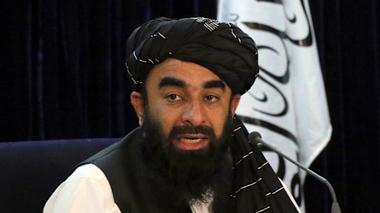 Taliban spokesman Zabihullah Mujahid announces the caretaker cabinet on Tuesday.