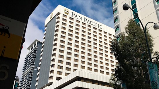 The Pan Pacific in Perth where a case of transmission within the hotel quarantine system has been recorded.