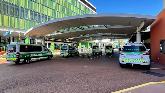 Ambulances wait outside of the emergency department at Sir Charles Gairdner Hospital last year. 