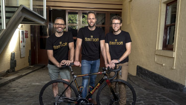 Engineers Ben Schultz (left), James Woolcock and Dean McGeary started a bespoke bicycle company, Bastion Cycles, with the help of their redundancy payouts from Toyota. 
