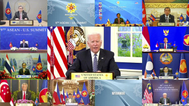US President Joe Biden speaks at the Brunei-hosted ASEAN Summit on Tuesday.