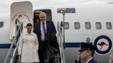 PM Scott Morrison, here with his wife Jenny, is due in Singapore for talks on Friday.