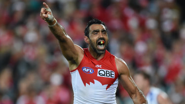 New documentary: Adam Goodes playing for the Sydney Swans in 2015. 