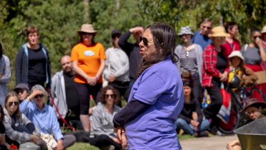 About 200 people watched in silence on Saturday morning as Auntie Annette Xiberras performed the ceremony.