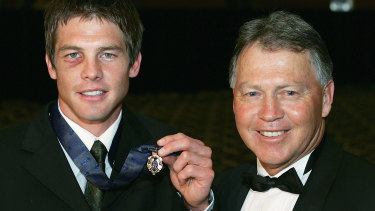 Ben Cousins poses with his father Bryan after winning the 2005 Brownlow Medal. 