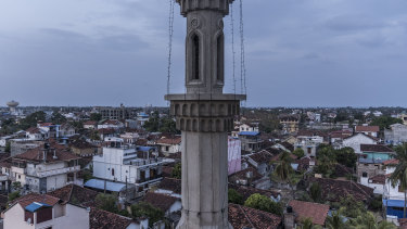 The minaret of the mosque where the accused mastermind of Easter Sunday attacks worshipped. 