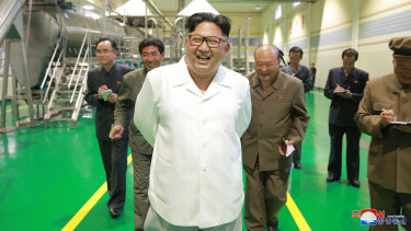 Kim Jong-un visits a factory in Samjiyon County, North Korea, this week, according to state media.