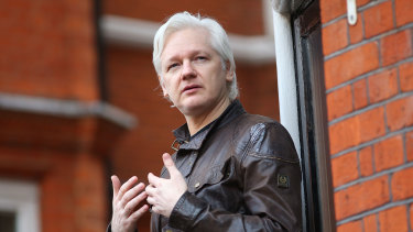 Julian Assange speaking from the balcony of the Ecuadorian embassy.