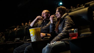 Ekrem Karakos and Alev Babayigit enjoy a move in cinemas on Friday. 
