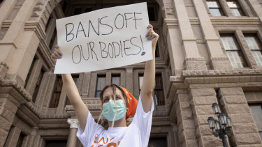 Jillian Dworin participates in a protest against the six-week abortion ban in Texas.