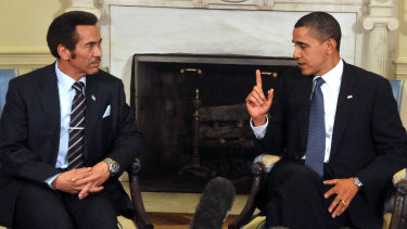 United States President Barack Obama, right, meets with President Ian Khama of Botswana, left, in the Oval Office of the White House in Washington in  2009.