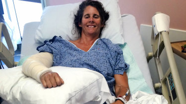 Maria Korcsmaros in hospital after a shark attack in June 2016.