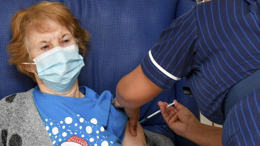 Margaret Keenan, the first patient in the world to receive the British approved Pfizer-BioNTech COVID-19 vaccine.
