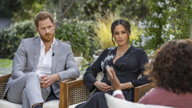 Prince Harry and Meghan Markle in conversation with Oprah Winfrey. 