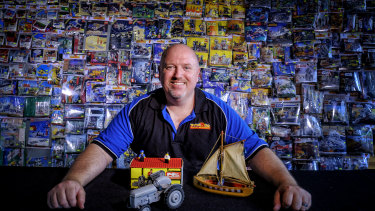 Building a career: Greg Horner, who trades in vintage and rare Lego through his business ToysRGo, shows some of the sought-after Lego pieces on sale at Brickvention.