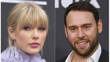 Taylor Swift and Scooter Braun, who  purchased Big Machine Records and acquired Swift's master recordings.