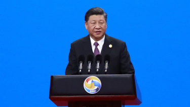 Chinese President Xi Jinping delivers his speech for the opening ceremony of the second Belt and Road Forum.