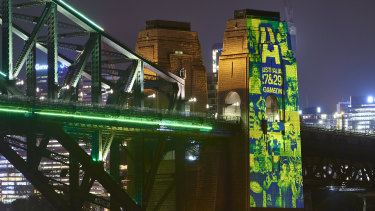 The Coathanger lights up in support of the Rugby Australia’s World Cup bids.