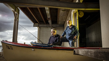 Bob Pearce and Jimmy Camov from the Albert Park Yachting and Angling Club are excited to get back out on the water after seven weeks of lockdown.