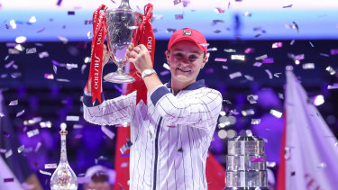 Ashleigh Barty with her spoils in Shenzhen in 2019.