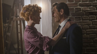 Nicole Kidman as Lucille Ball and Javier Bardem as Desi Arnaz in <i>Being the Ricardos</i>.