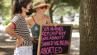 Texan women participate in a protest against the six-week abortion ban at the Capitol in Austin, Texas.