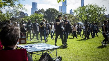 Protesters dispersed from the botanic gardens, before moving onto Prahran later in the afternoon. 