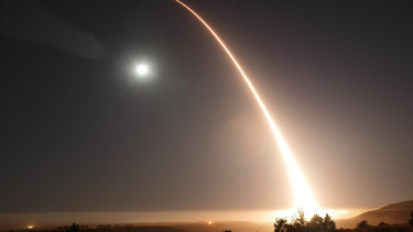 A Minuteman 3 intercontinental ballistic missile launches during an operational test  at Vandenberg Air Force Base, California.