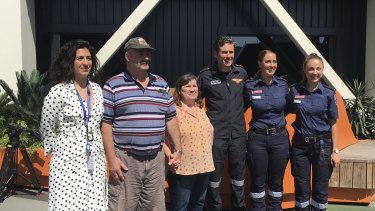 Royal Melbourne Hospital trauma surgeon Rose Shakerian, Martin and Cheryl Meehan and Ambulance Victoria paramedics Andrew Dale, Lucinda Stowell and Jazz Morris.