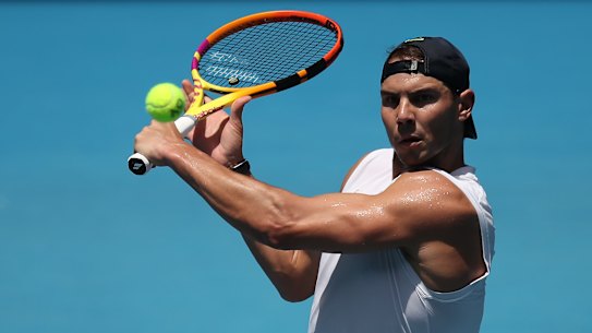 Rafael Nadal trains at Melbourne Park on New Year’s Day.