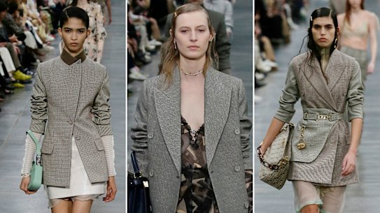 A mix of the masculine and feminine, anchored by the jacket, sent the Fendi woman back to work on the Milan runway.