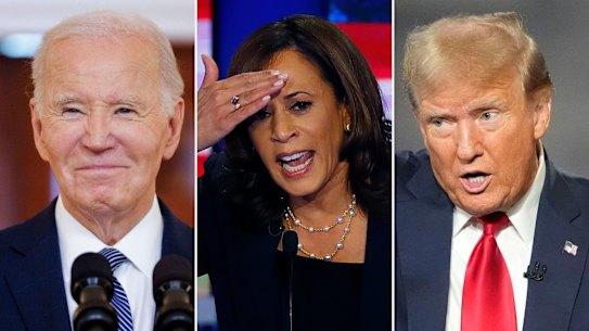 Joe Biden, Kamala Harris and Donald Trump. 