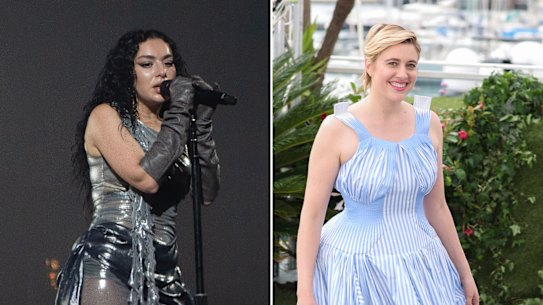 Brat singer Charli XCX offers a different aesthetic to dressing that Greta Gerwig in tradwife Maison Margiela.