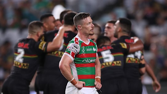 Rabbitohs hooker Damien Cook can feel things slipping away. 