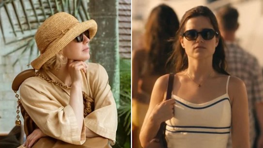 Carrie Coon and Sarah Catherine Cook wearing L.G.R sunglasses in season three of ‘The White Lotus’.