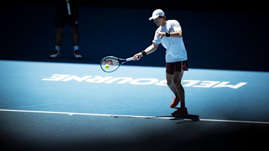 Alex de Minaur trains at Melbourne Park last week for the Australian Open.