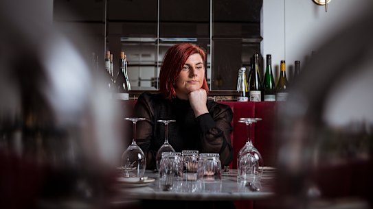 Not so happy days: Ashleigh Dyer, co-owner of Hemingway’s Wine Bar, in East Melbourne.