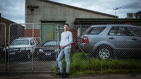 Monash councillor Josh Fergeus outside the approved site for a new childcare centre in an industrial zone on Myrtle Street in Glen Waverly.