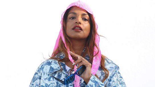 M.I.A. pictured at Stella McCartney’s womenswear show at Paris Fashion Week in March 2024.