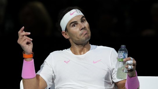 World No.1 Rafael Nadal reacts during his heavy loss to Alexander Zverev in London.