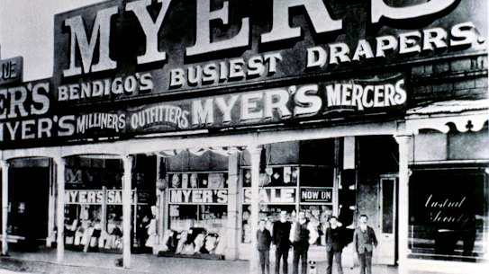 The original Myer shop in Bendigo in 1905. Sidney Myer is pictured third from left.