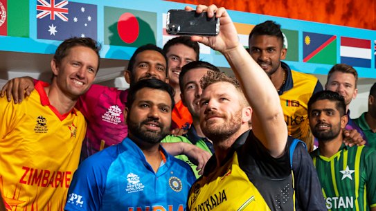 Team captains pose for a selfie before the  Men’s T20 World Cup.