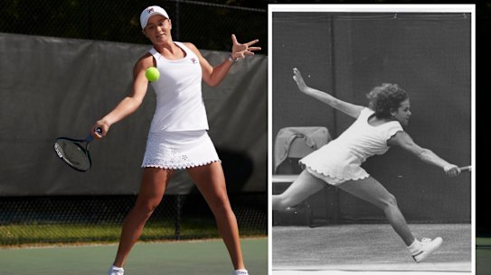 World number one Ash Barty wearing an outfit inspired by Evonne Goolagong’s 1971 winning ensemble.