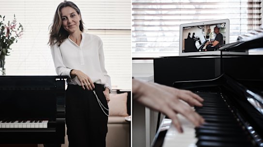 Zuzana Lenartova prefers teaching adults, even though there’s “more self-consciousness; in a Zoom lesson with student Steven Godbee.