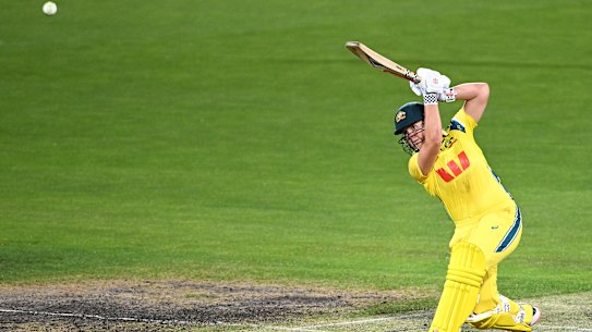 Georgia Voll of Australia hits a boundary.